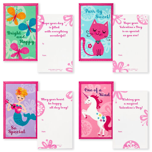 Pretty in Pink Kids Classroom Valentines Set With Cards, Stickers and Mailbox, 