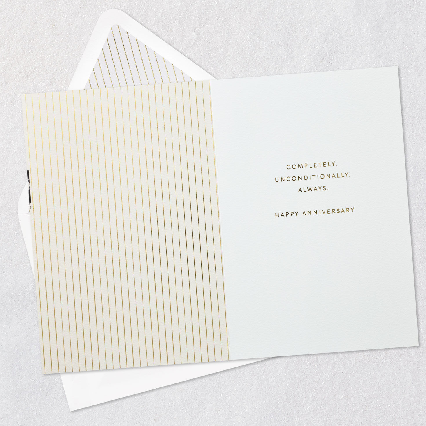 Abstract Black Hearts and Gold Stripes Anniversary Card Open card with envelope image number 3