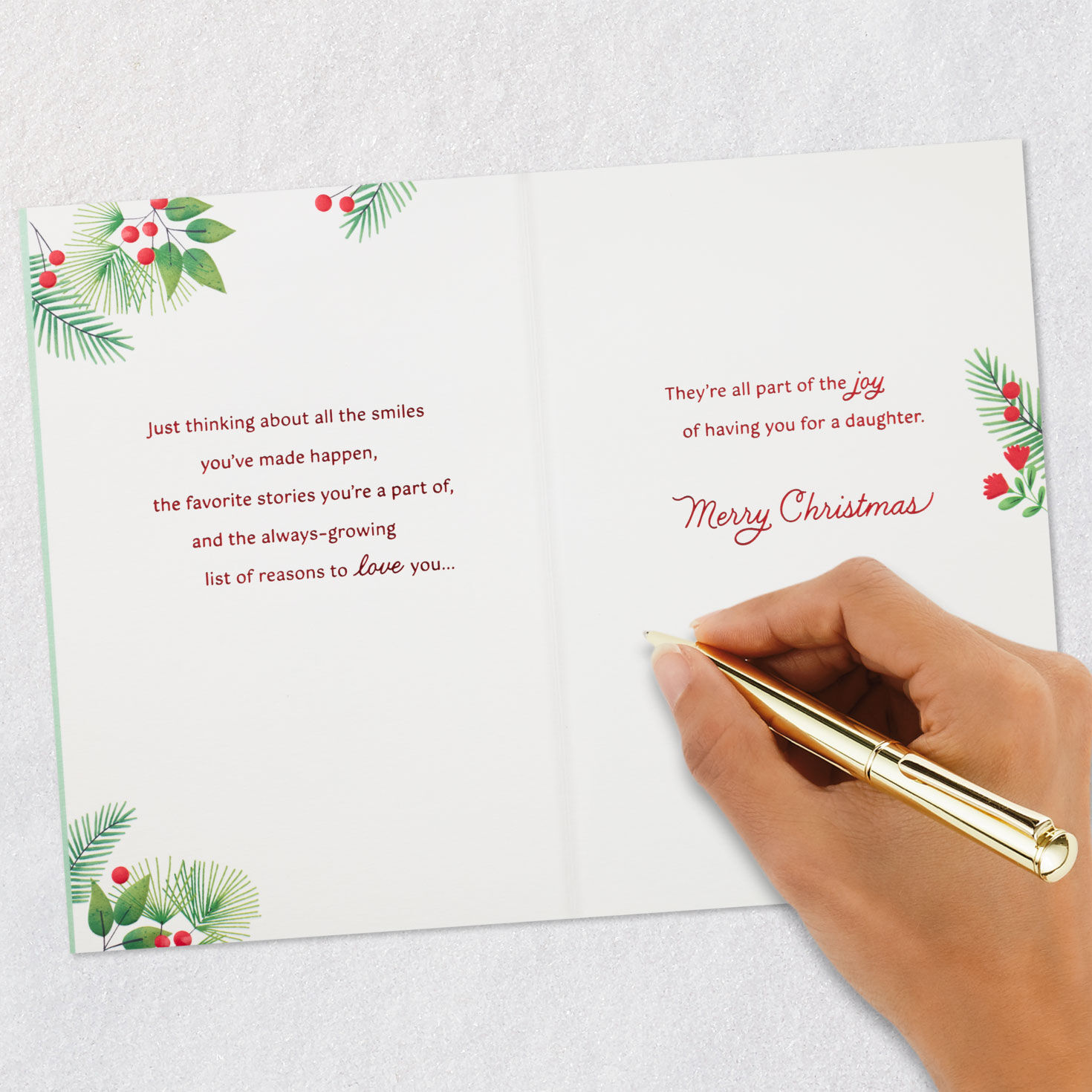 Red Bow on Green Stripes Christmas Card for Daughter Signing card image number 7