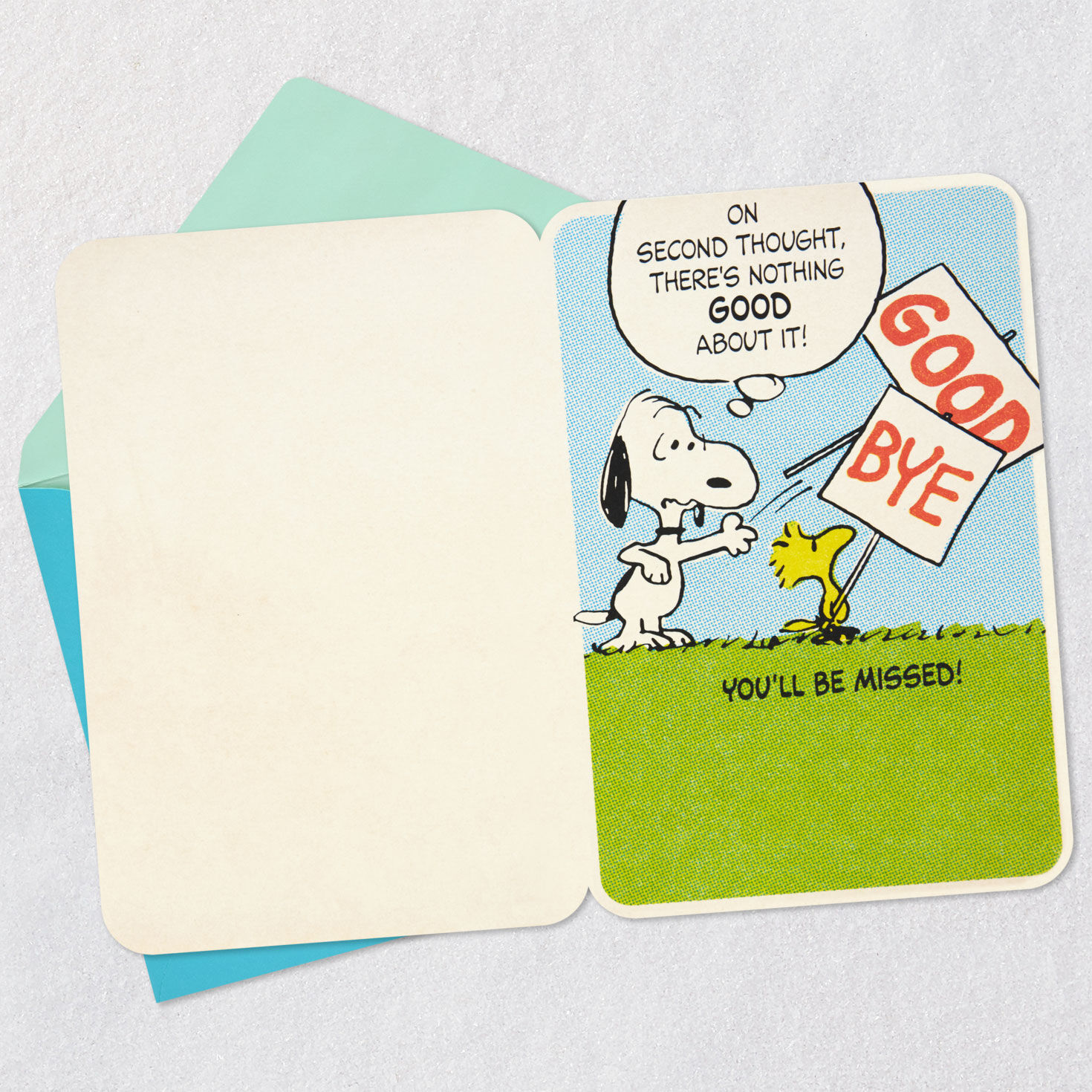Peanuts Snoopy Funny Goodbye Card Open card with envelope image number 4