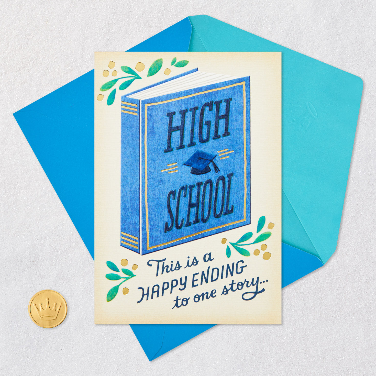 Blue Storybook High School Graduation Card Card Front with Envelope and Gold Seal image number 5