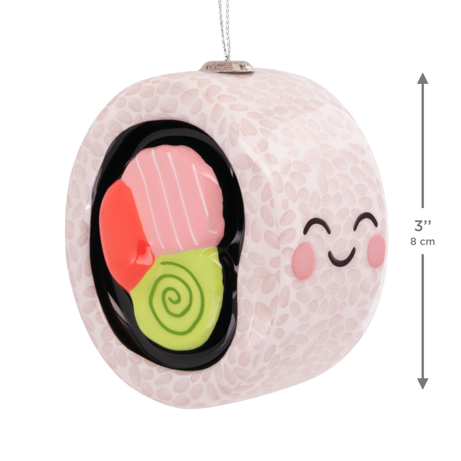 Smiling Sushi Roll Christmas Ornament measurement image number 3