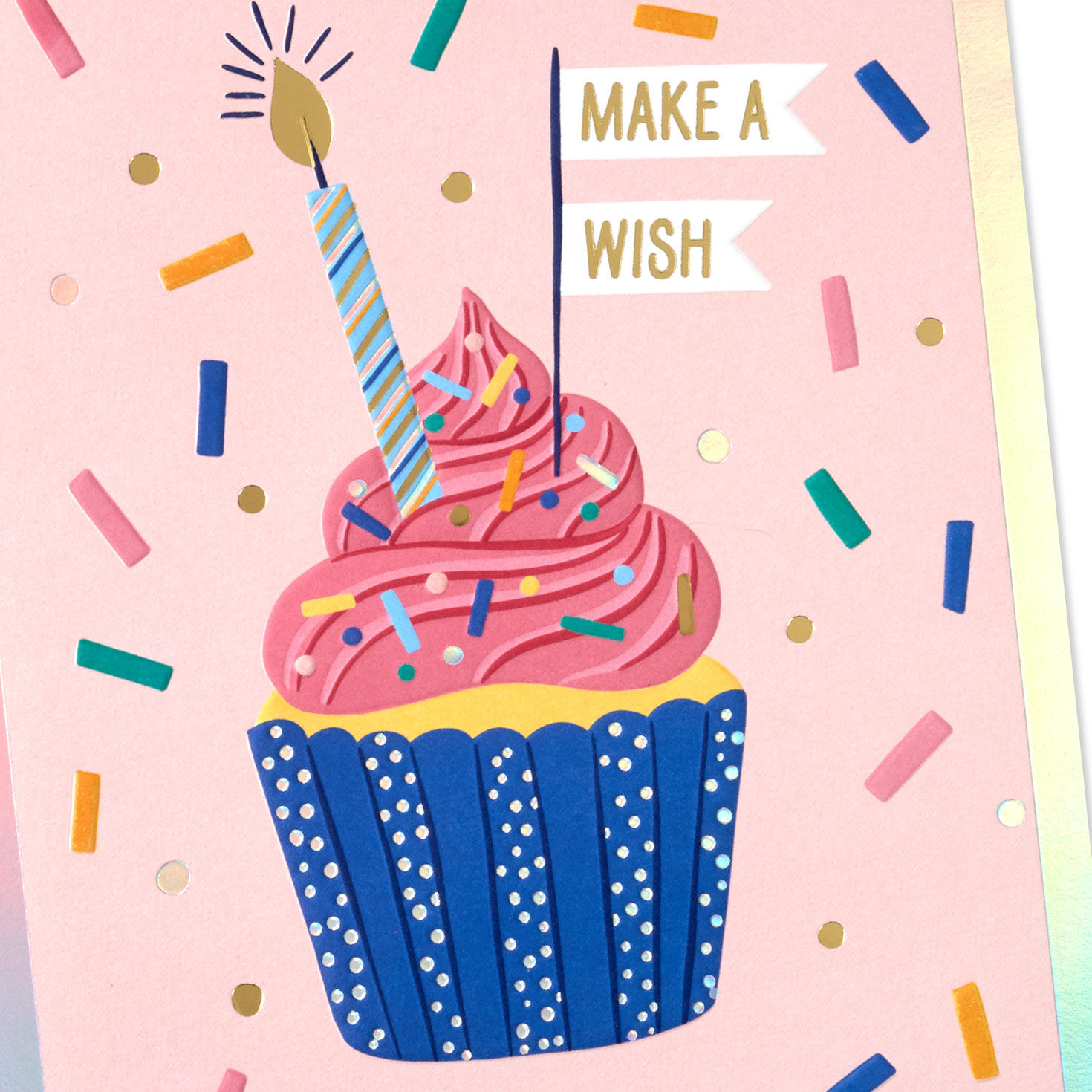 Pink and Blue Cupcake With Candle Kids Birthday Card Card Front Detail image number 5