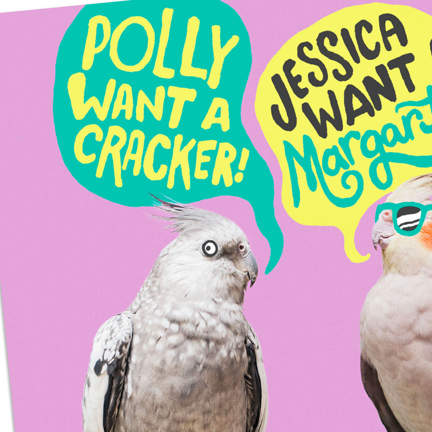 Parrots on Pink Funny Birthday Card Card front detail image number 4