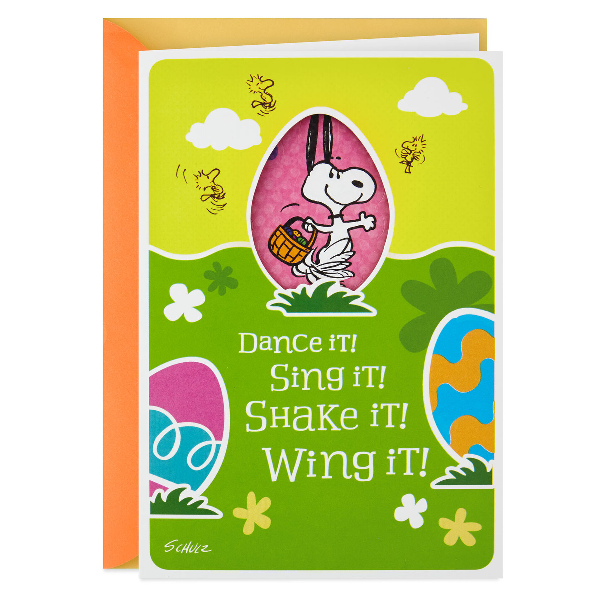Peanuts Dancing Snoopy And Woodstock Easter Card With Stickers Greeting Cards Hallmark