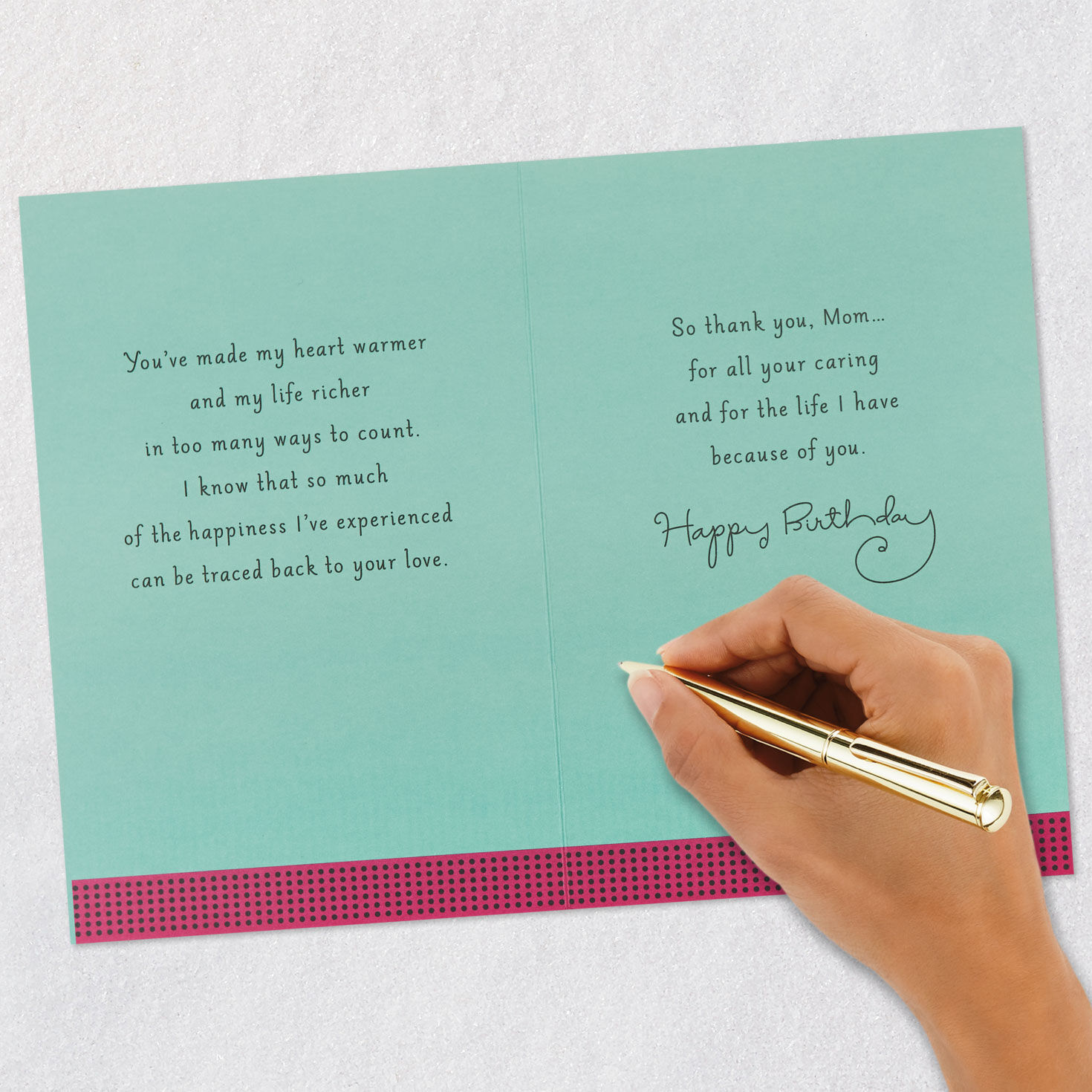 Pink Flowers on Blue Mom Birthday Card Signing card image number 7