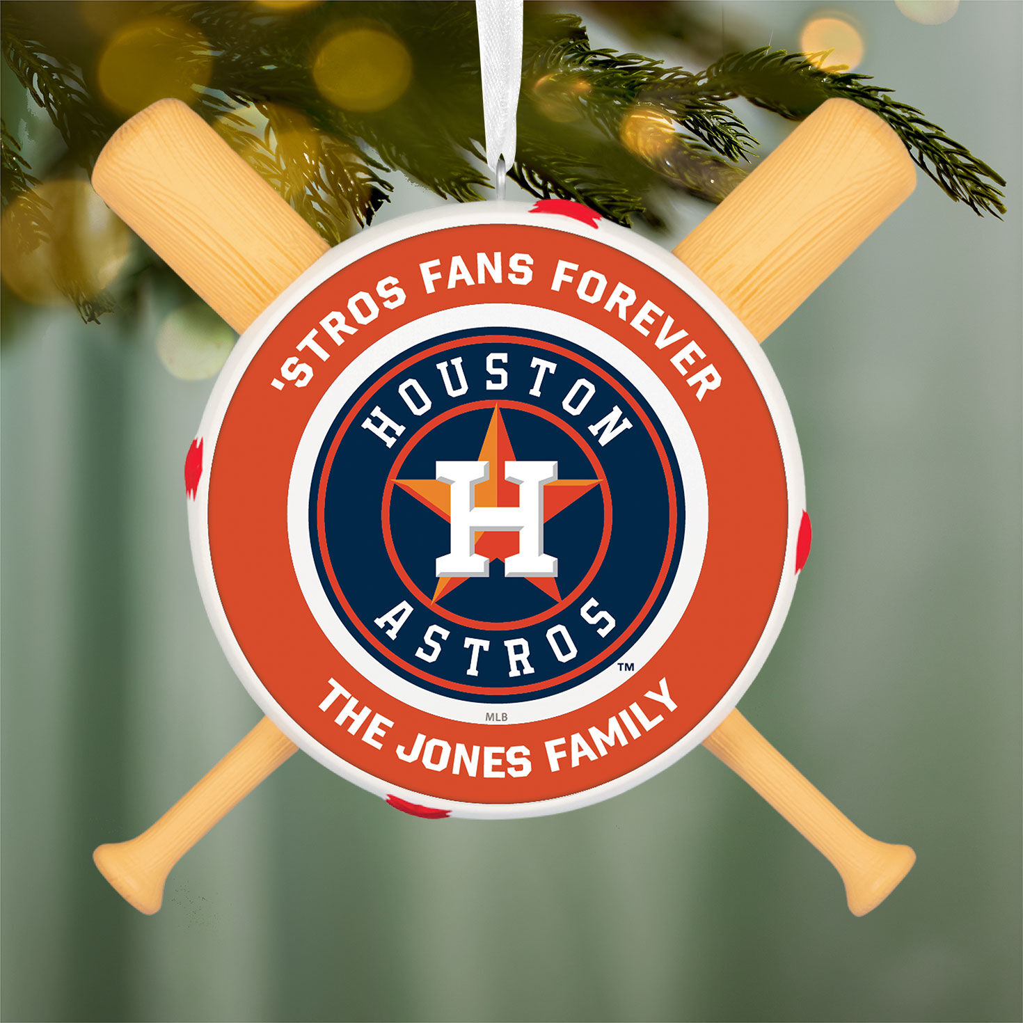 Houston Astros Personalized Text Ornament hanging on tree image number 3