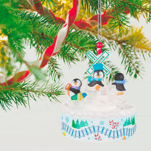 Playful Penguins on Train Musical Ornament With Light and Motion, 
