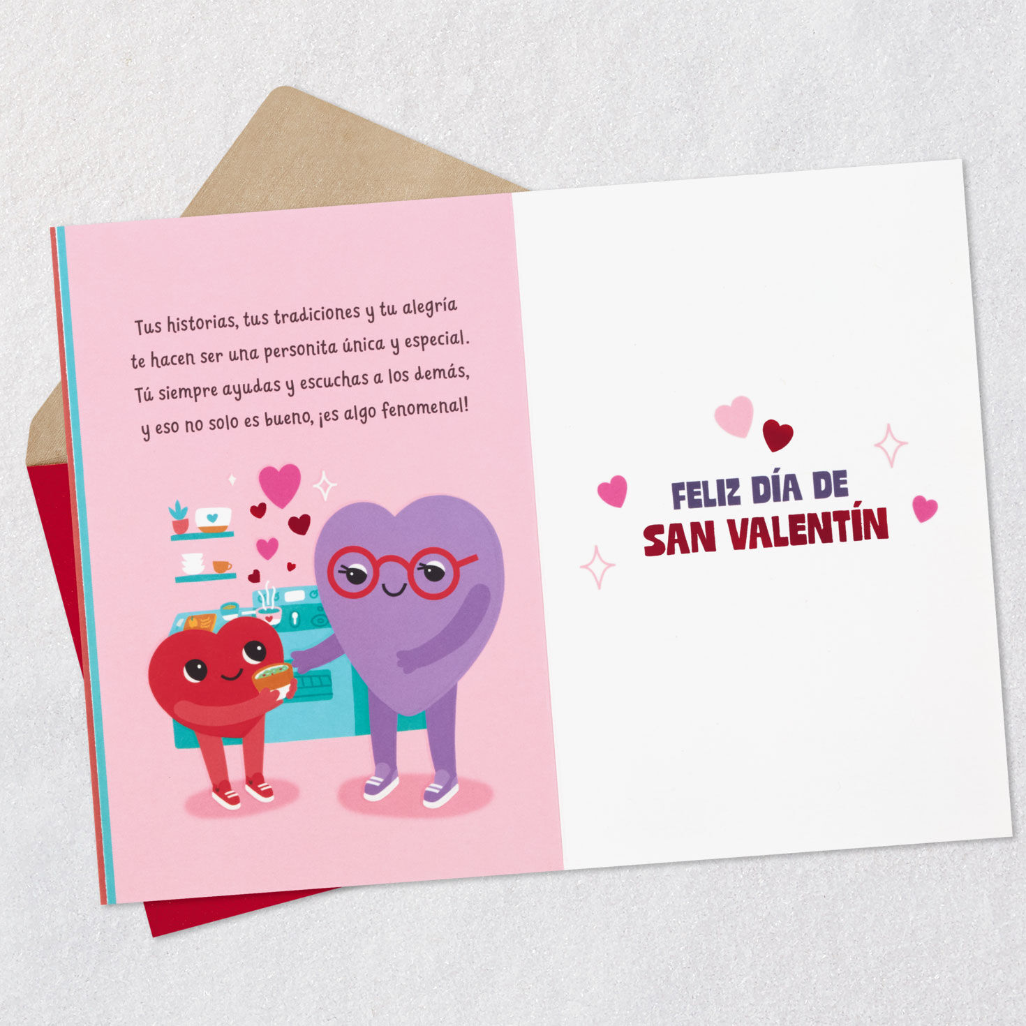 Happy Heart Kids Valentine's Day Card in Spanish Open card with envelope image number 4