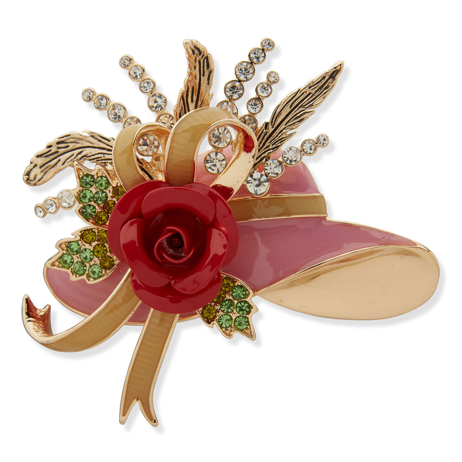 Kentucky Roses Enamel and Gold Metal Hat Pin With Rose and Bow