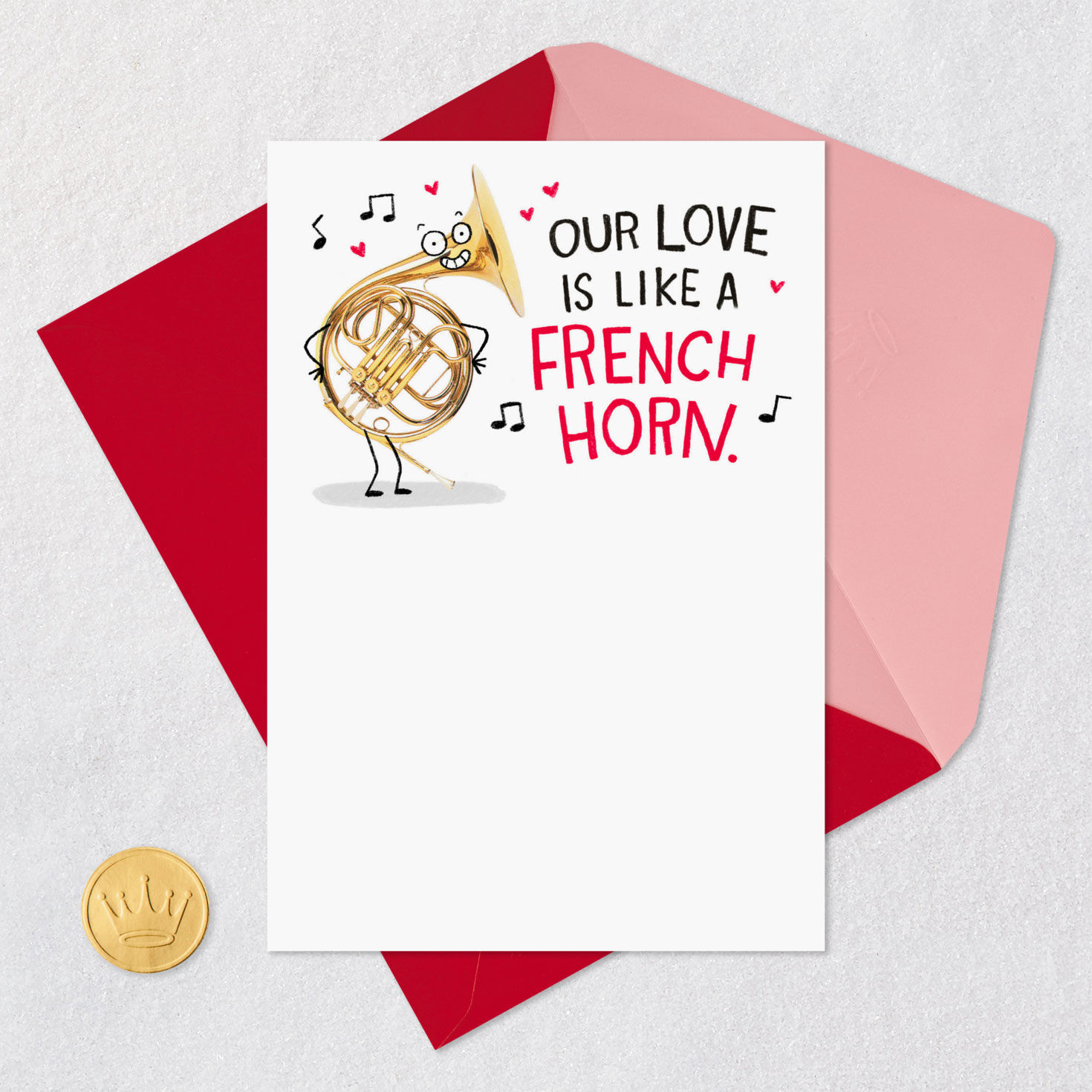 French Horn Cartoon Valentine's Day Card Card with envelope and Seal image number 5