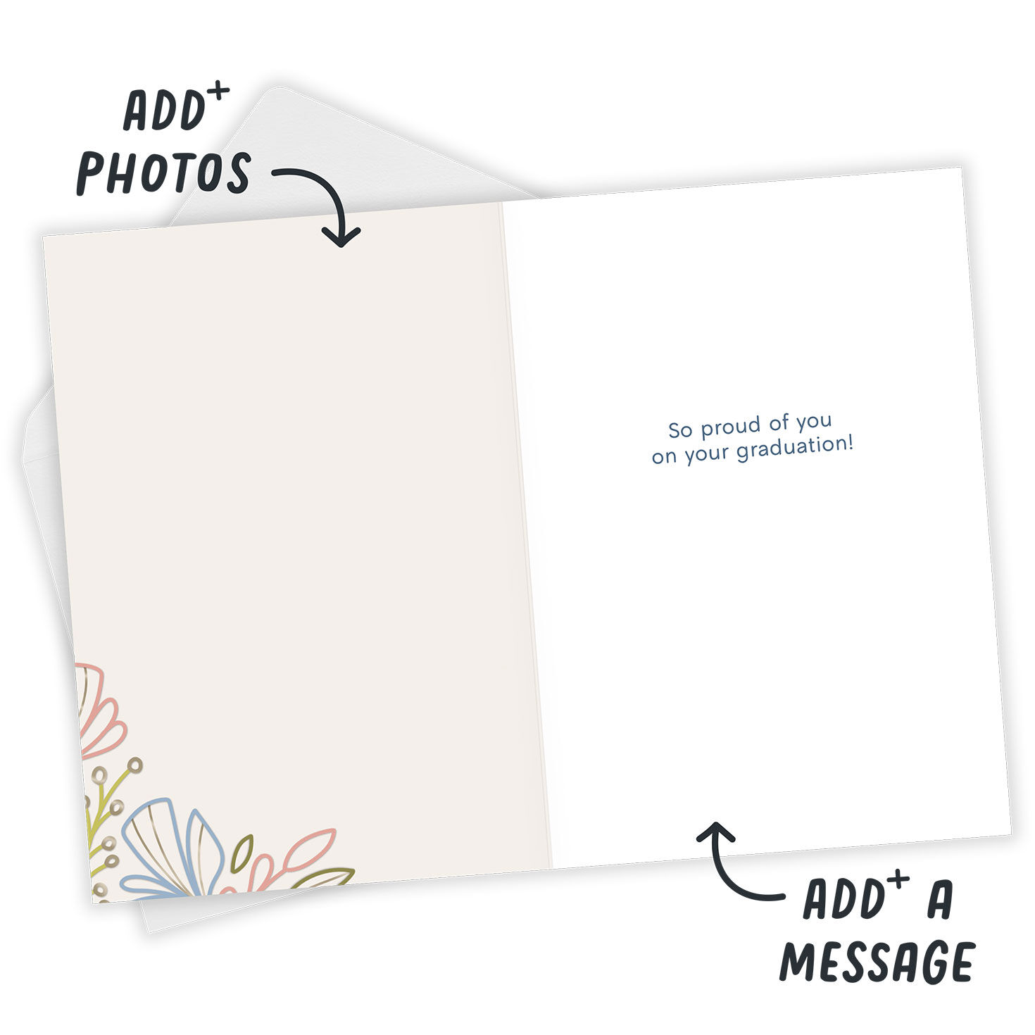 Colored Flower Drawings Personalized Grad Card Open Card with Envelope indicating personalization image number 4