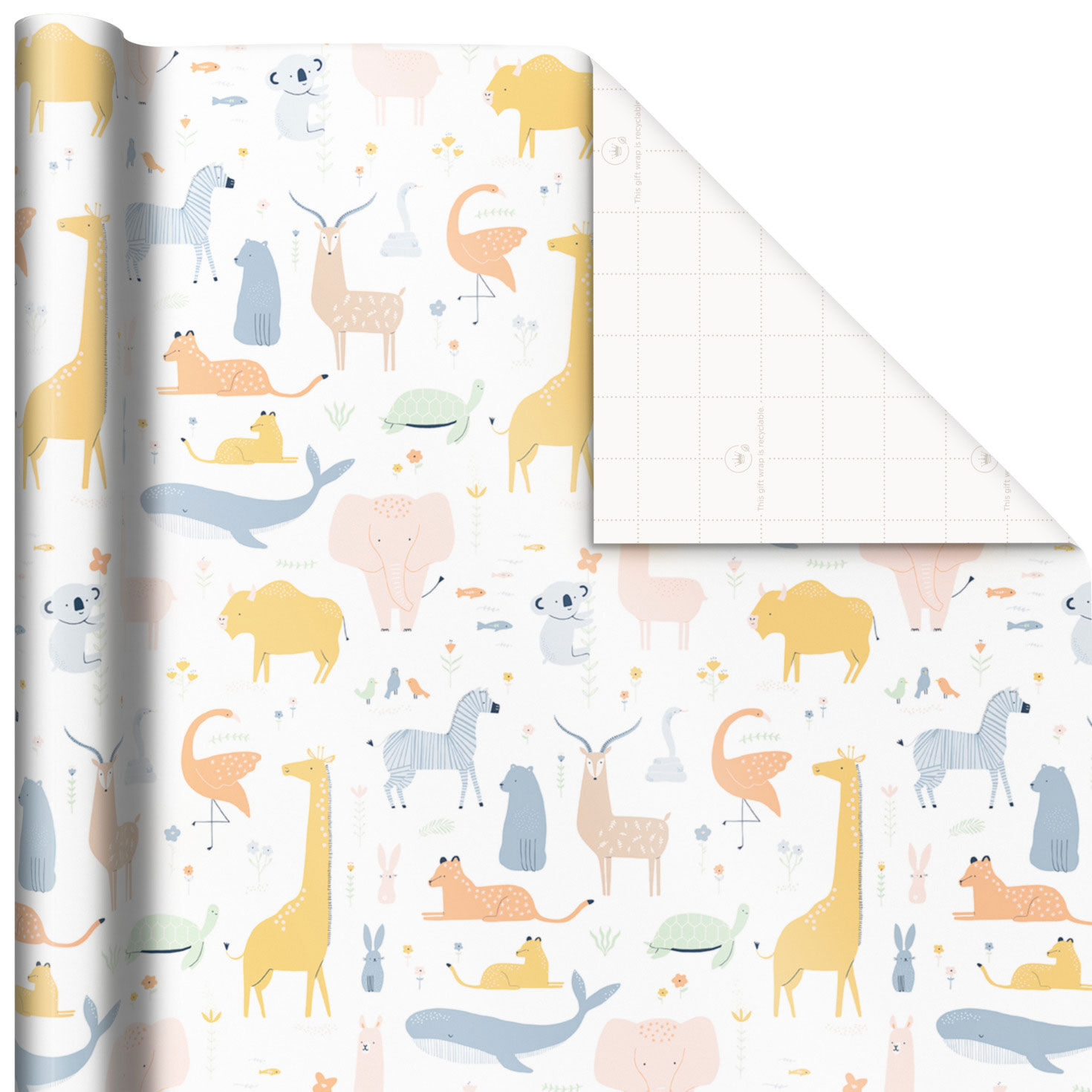 Pastel Animals on White Wrapping Paper, 20 sq. ft. - Wrapping Paper -  Hallmark