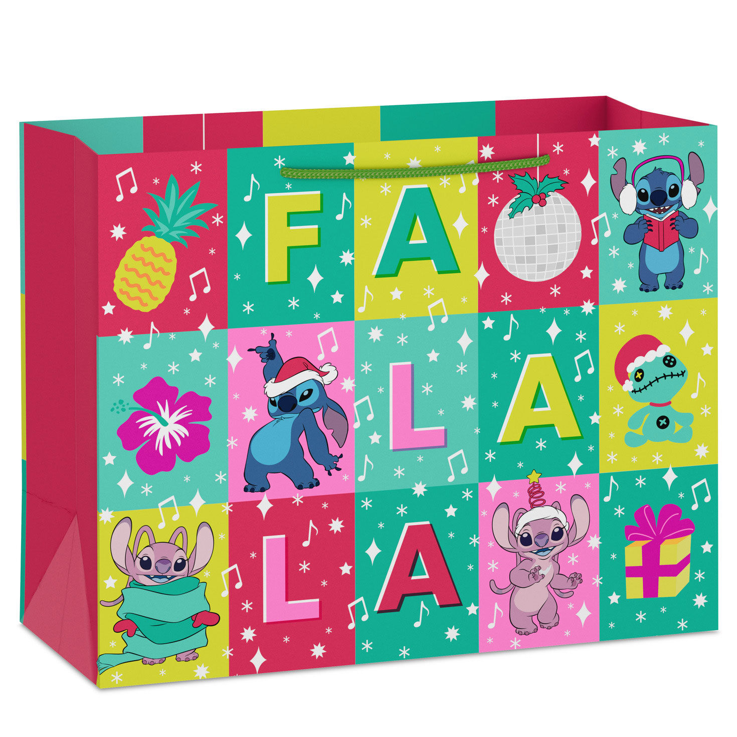 10.4" Disney Stitch Fa La La Large Horizontal Christmas Gift Bag