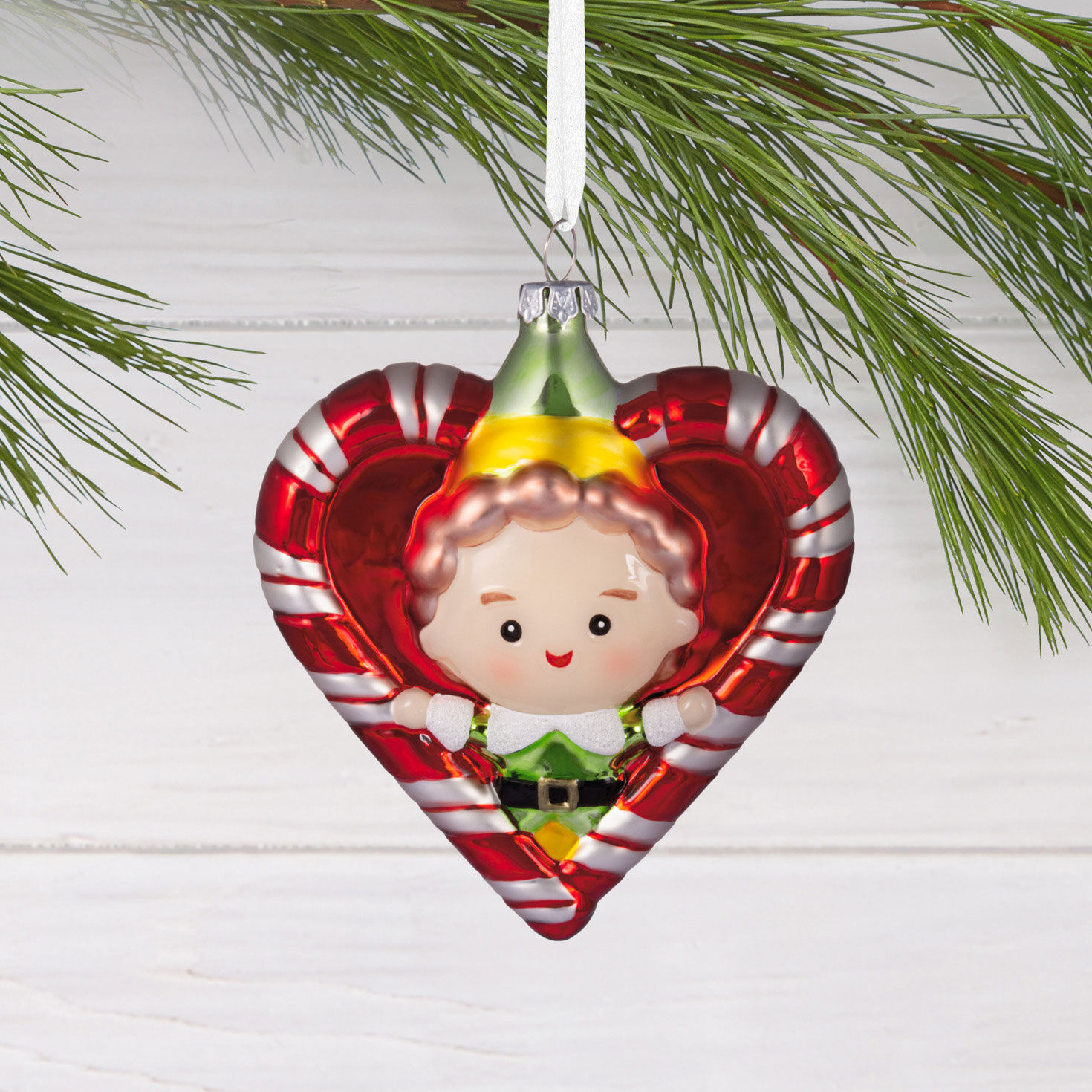 Buddy in Candy Cane Wreath Christmas Ornament hanging on tree image number 2