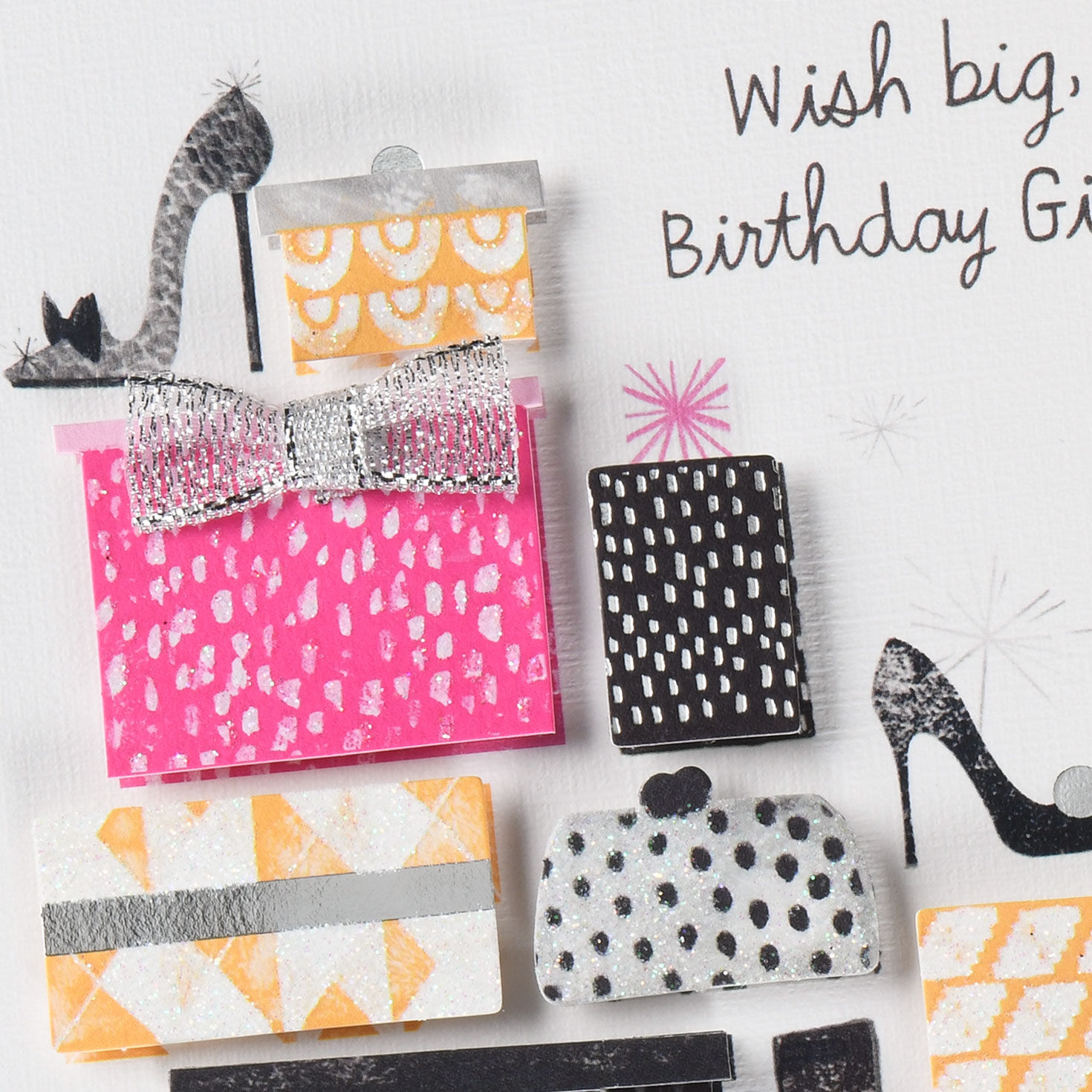 Stacks of Shoes and Gifts Birthday Card for Her Card Front Detail image number 4