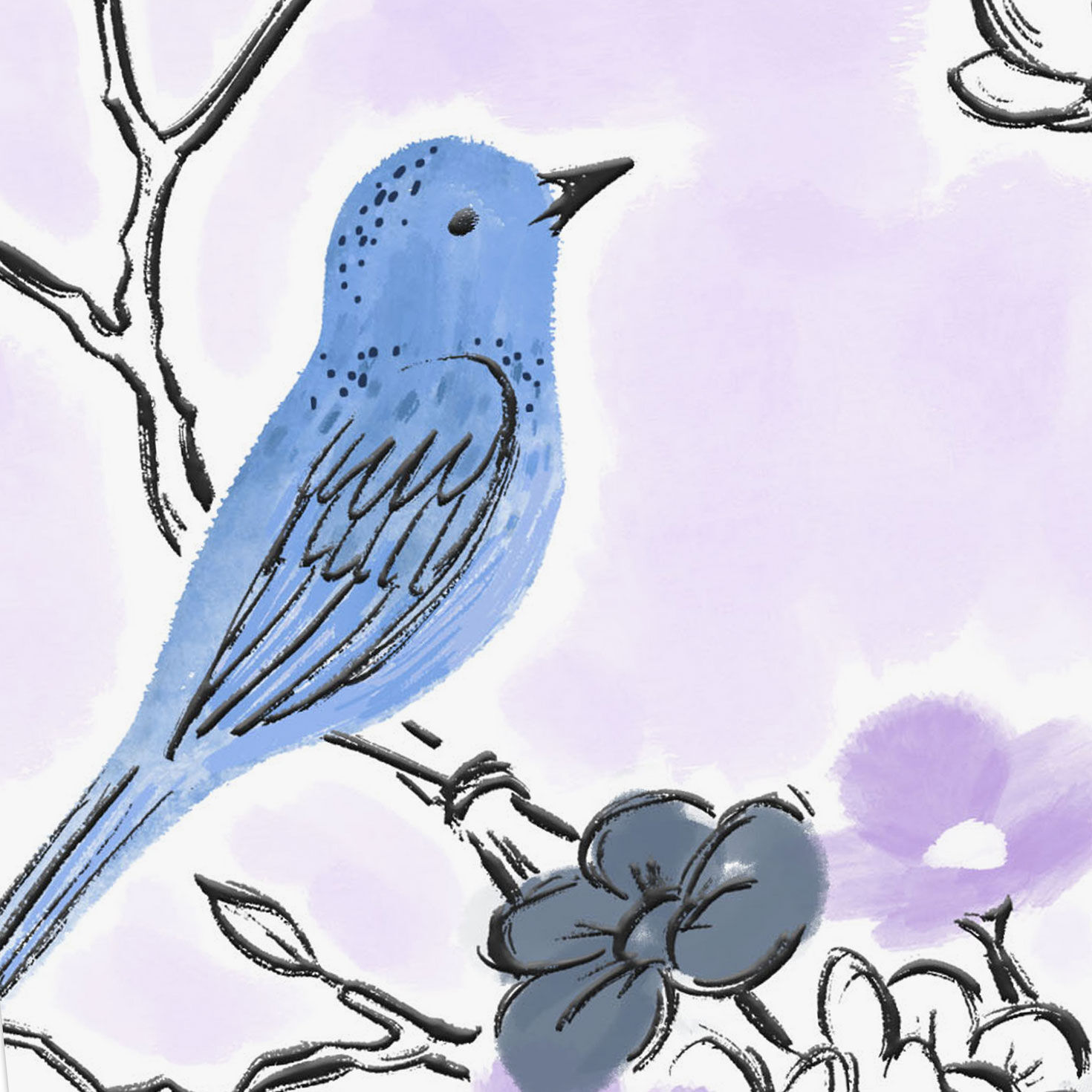 Bluebird on Flowering Branch Blank Card Card Front Detail image number 3