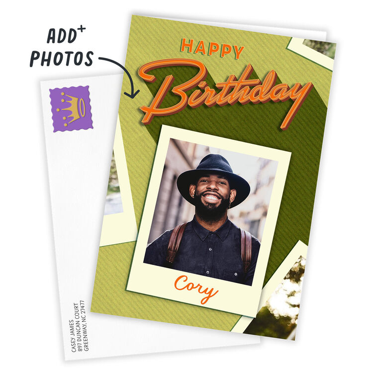 Retro Lettering Folded Birthday Photo Card  image number 2