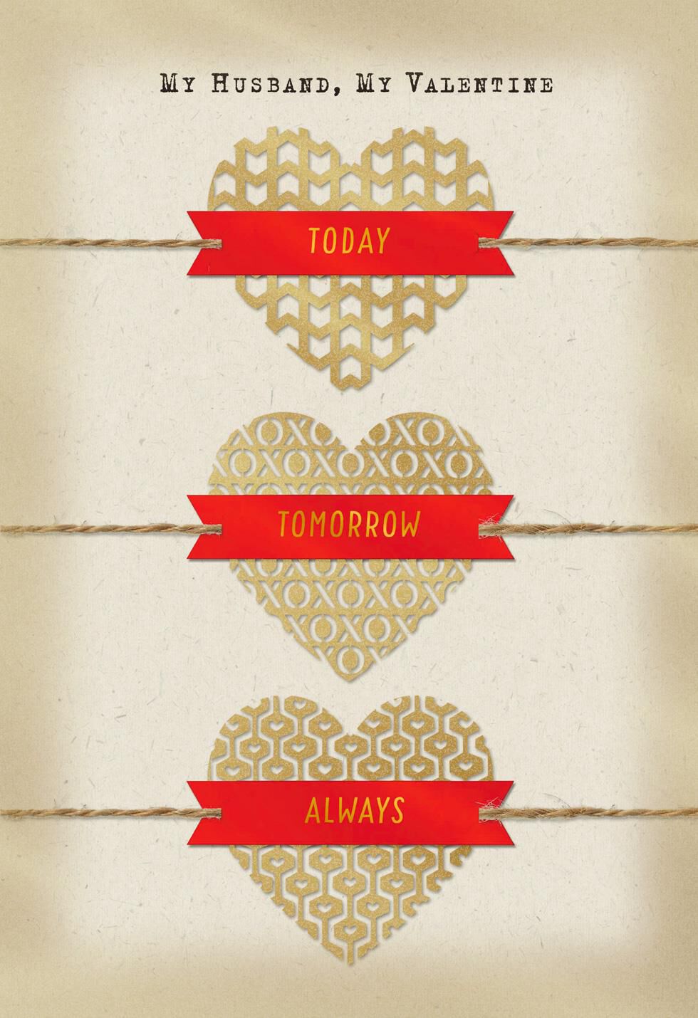 Foil Hearts With Twine Valentine's Day Card for Husband
