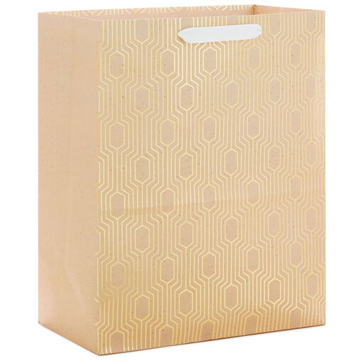 13" Gold Geometric on Tan Large Gift Bag, 