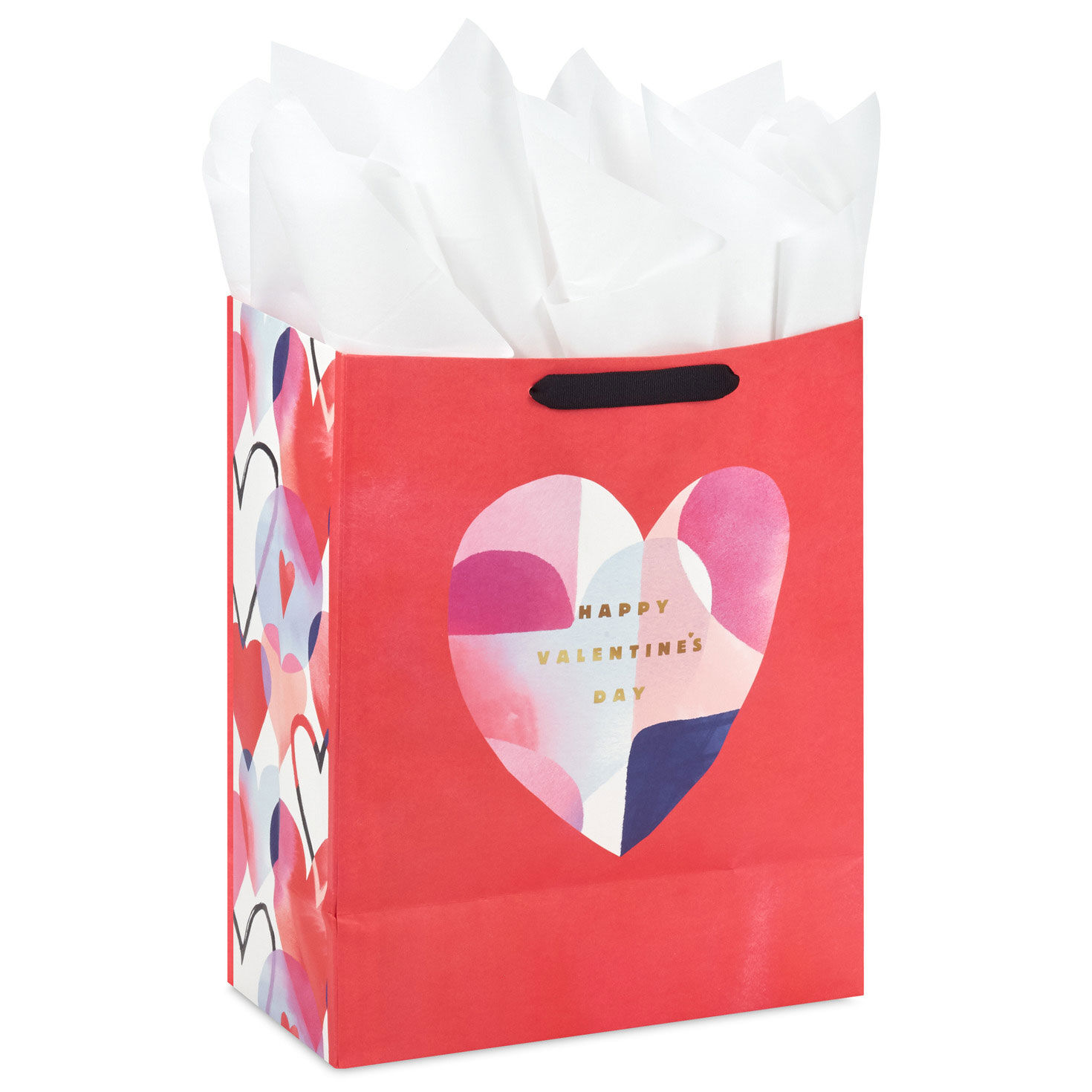 13" Abstract Heart on Red Large Valentine's Day Gift Bag With Tissue Paper, , large image number 6