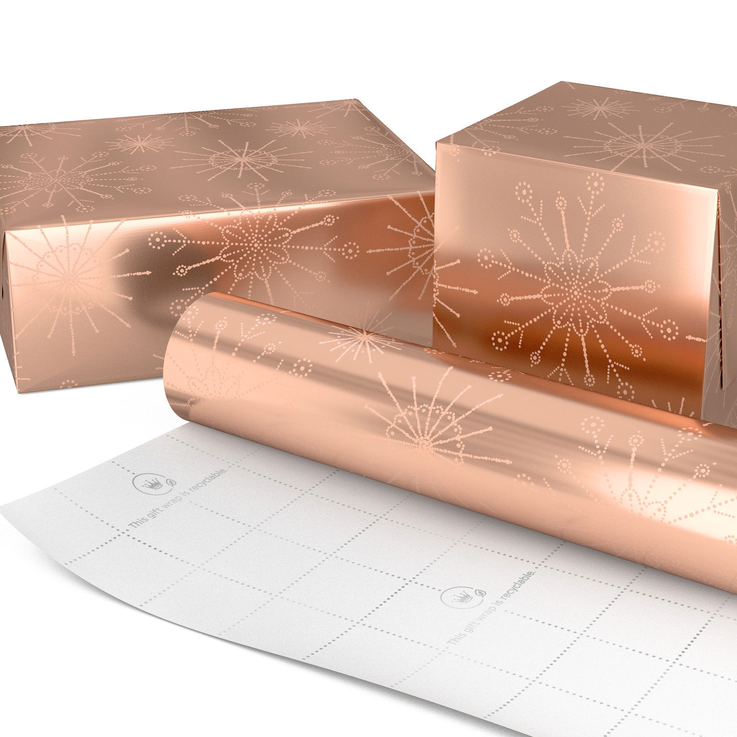 Rose Gold Snowflakes Holiday Gift Wrap Roll wrapped package image number 2