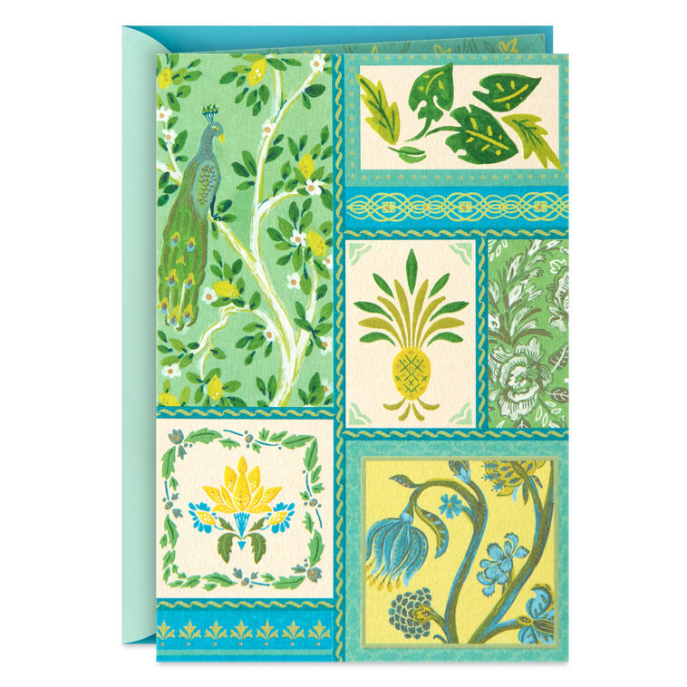 Peacock and Vintage Wallpaper Prints Blank Card Card Front image number 1