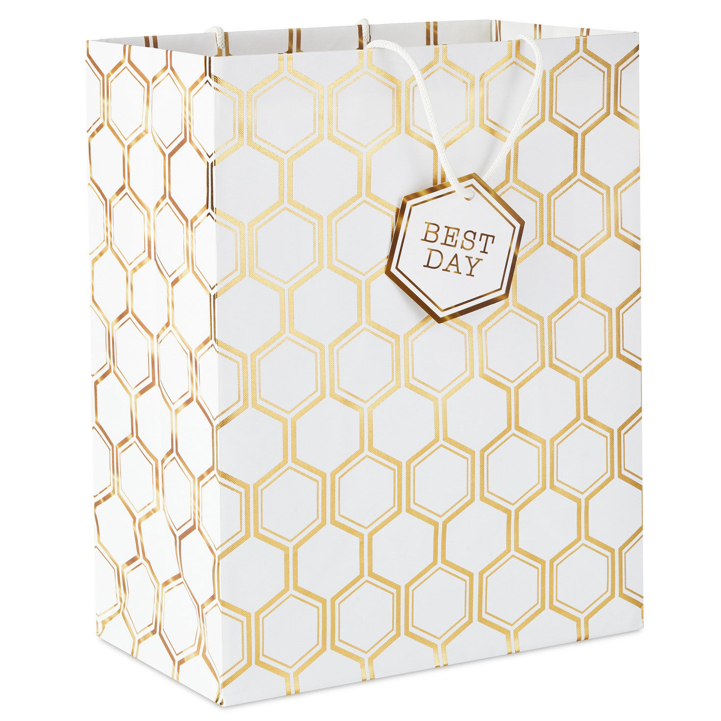 13" Gold Foil Hexagons on White Large Gift Bag for only USD 4.99 | Hallmark