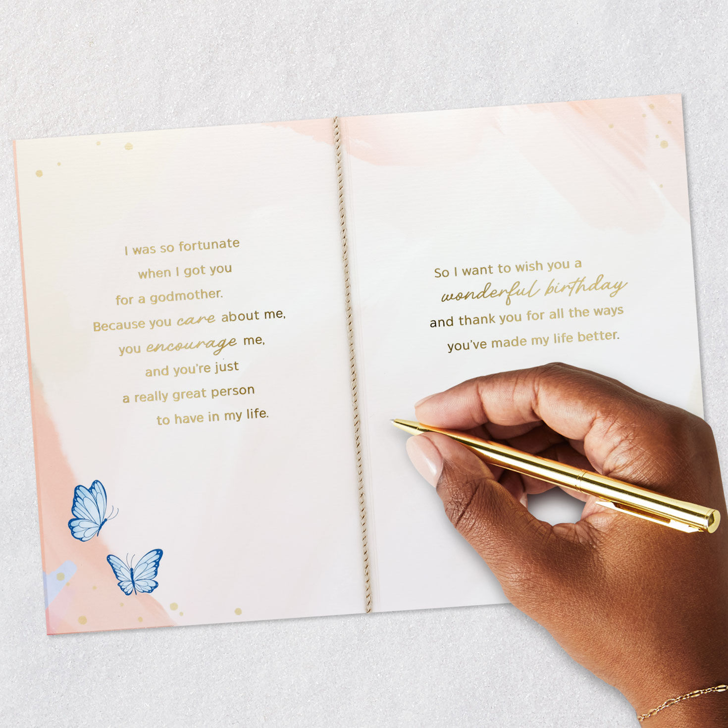 Butterflies on Pink Birthday Card for Godmother Signing card image number 7