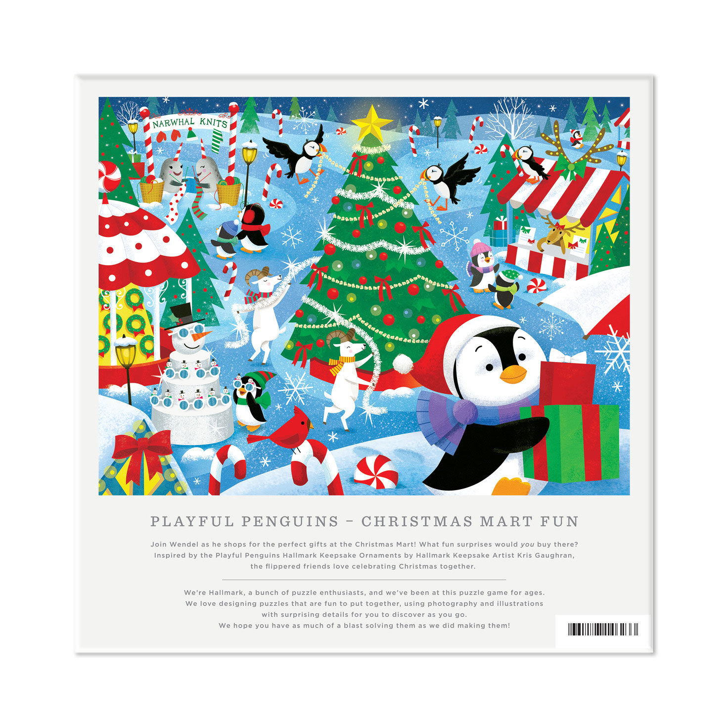 Penguins in Wooded Christmas Market 550-Piece Puzzle package back image number 5
