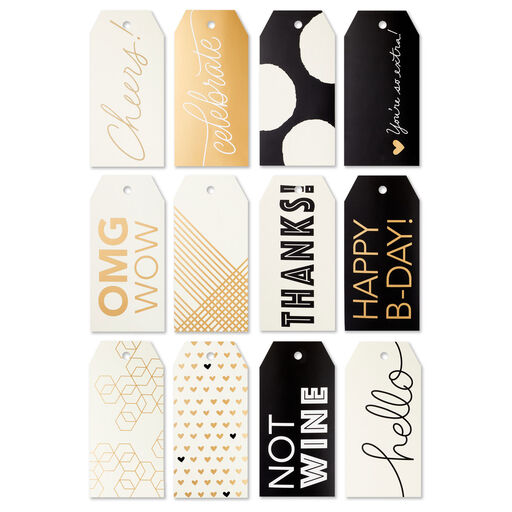 Assorted Black, White and Gold 12-Pack Gift Tags, 