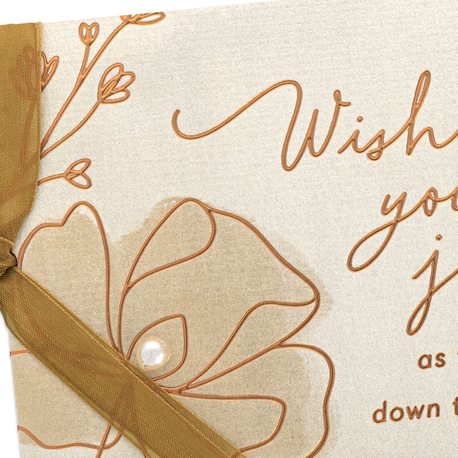 Flowers With Faux Pearls and Ribbon Wedding Card Card Front Detail image number 4