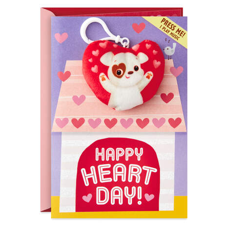 Puppy Valentine's Day Card With Removable Musical Backpack Clip, , large