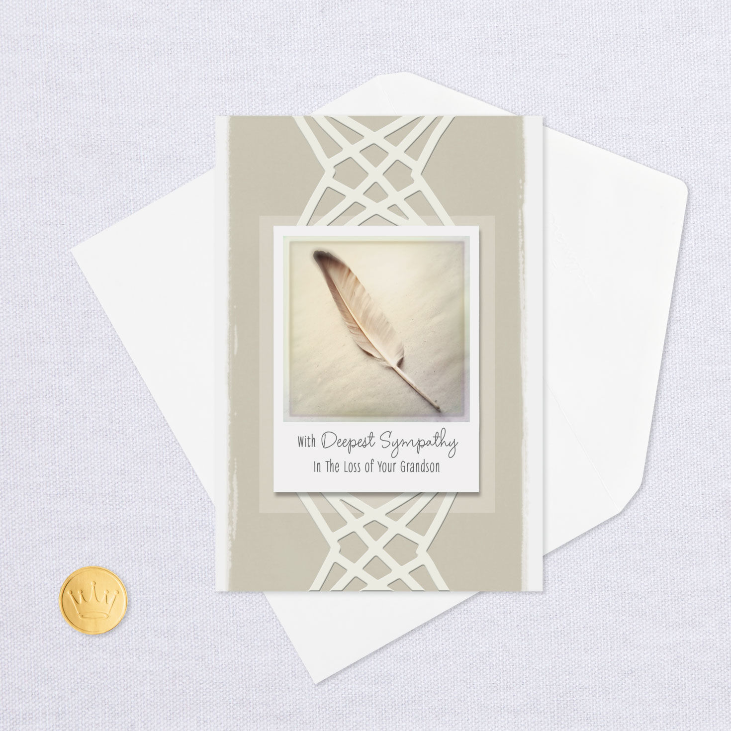 Single Feather Sympathy Card for Loss of Grandson Greeting Cards