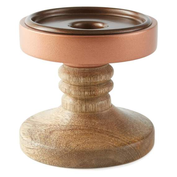 Small Wood and Copper Candle Holder, , large image number 1