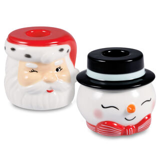 Snowman and Santa Taper Candle Holders Bundle, 2.4"