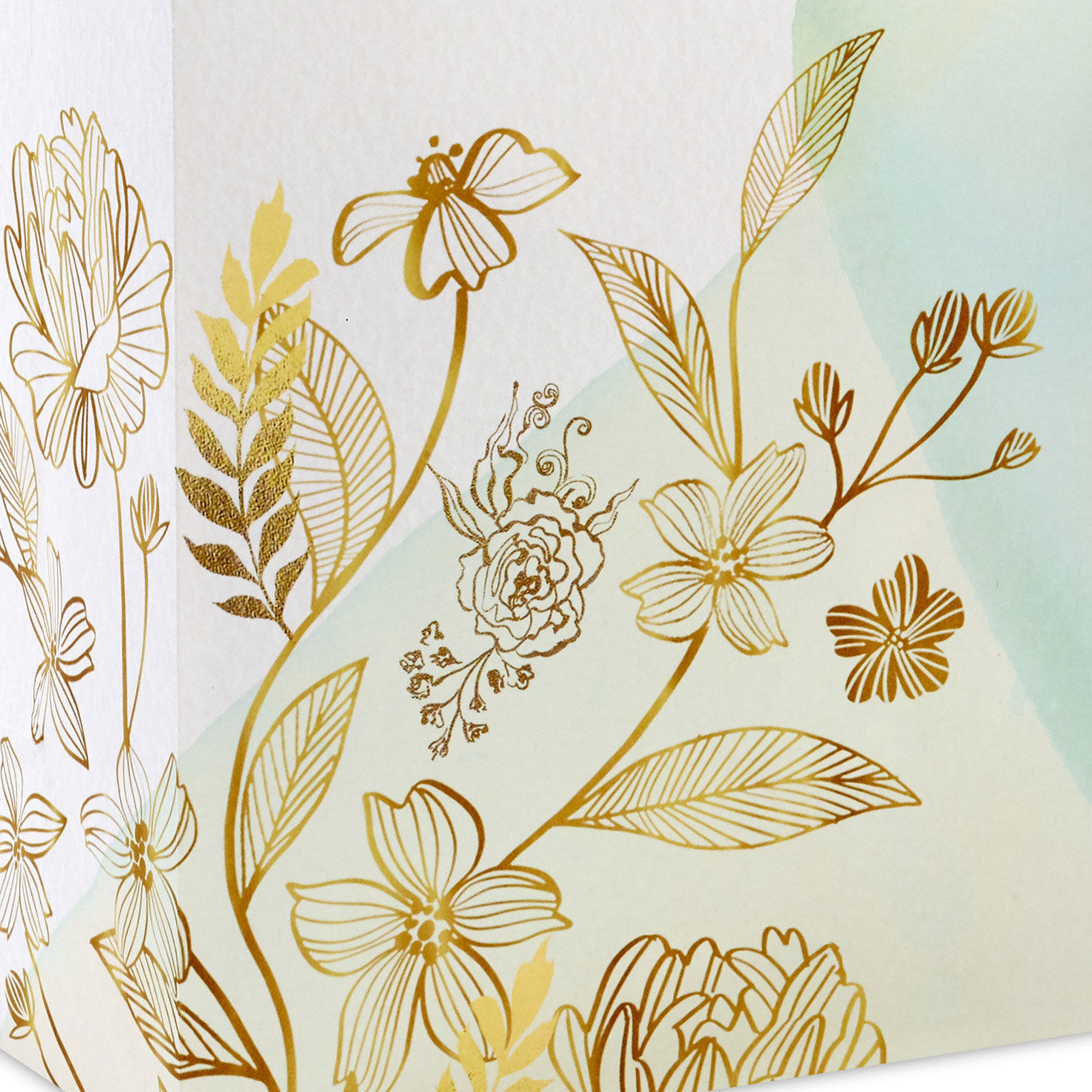 Gold Floral on Green Watercolor Medium Gift Bag Base/Side Detail image number 5