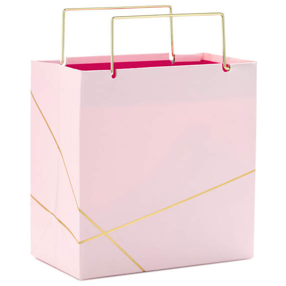 Light Pink With Gold Small Square Gift Bag, 5.5"