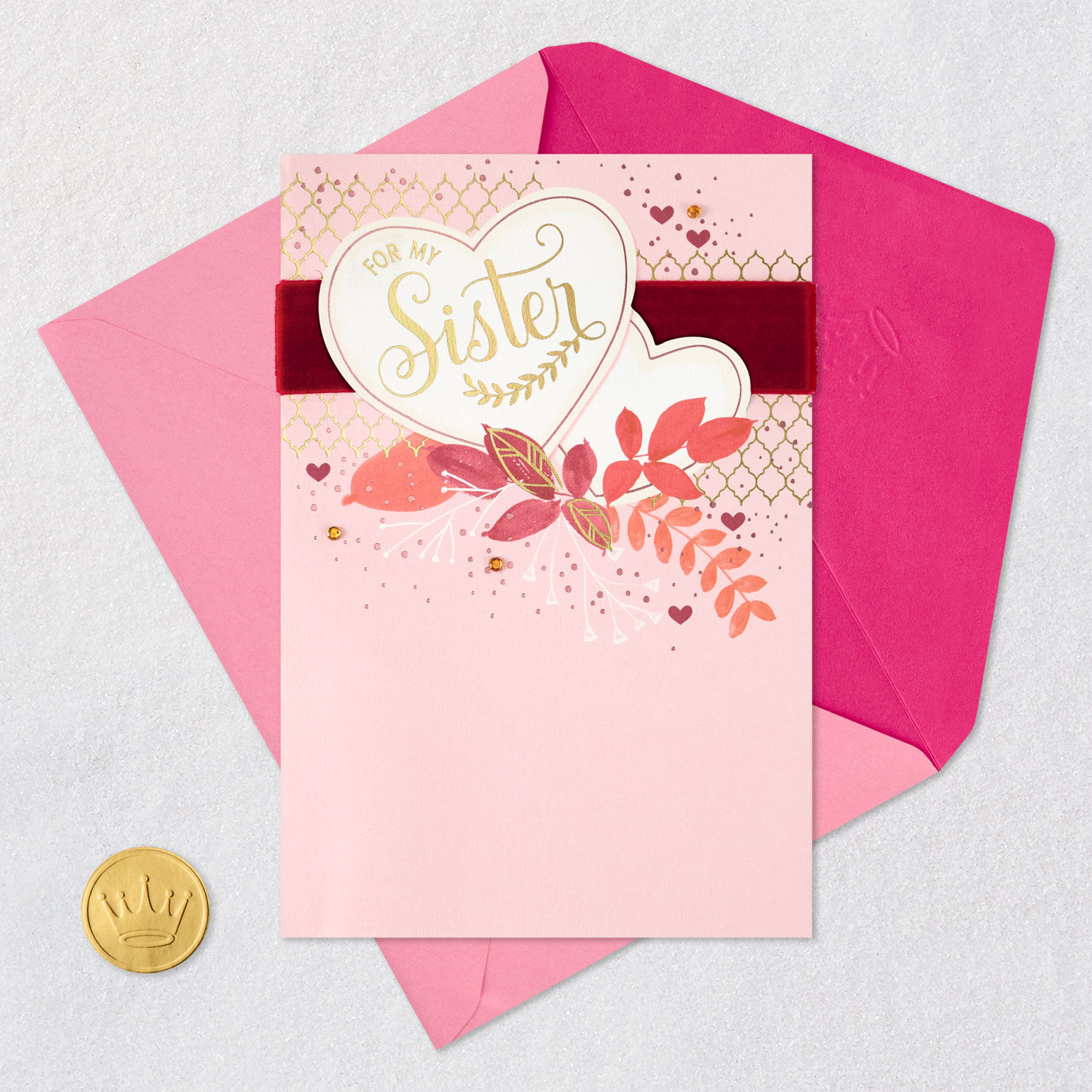 Hearts and Leaves Sister Valentine's Day Card Card Front with Envelope and Gold Seal image number 7