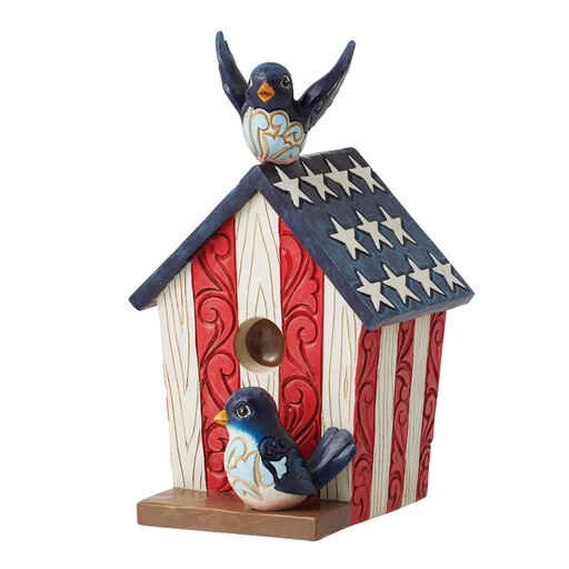 Jim Shore Patriotic Birdhouse and Blue Jays Figurine, 5.2", 