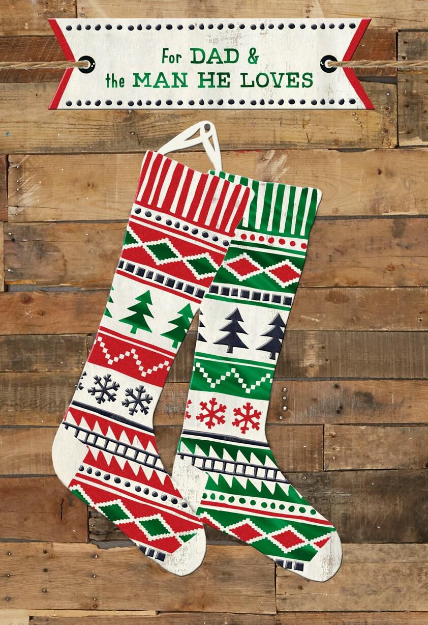 Dad and Partner Stockings Christmas Card