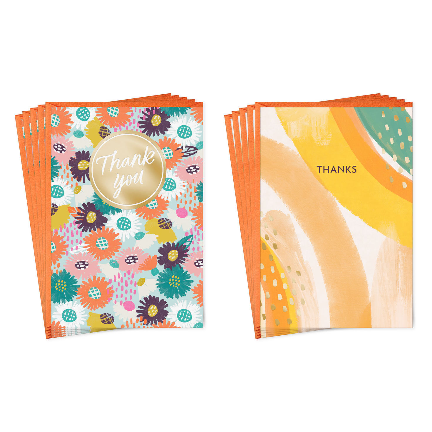 Floral and Brushstroke Thank You Cards, Pack of 10