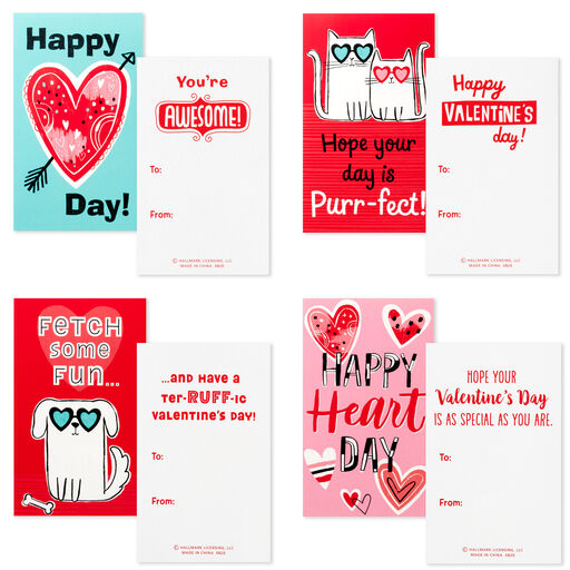 Doodle Hearts Kids Classroom Valentines Set With Cards, Stickers and Mailbox, 