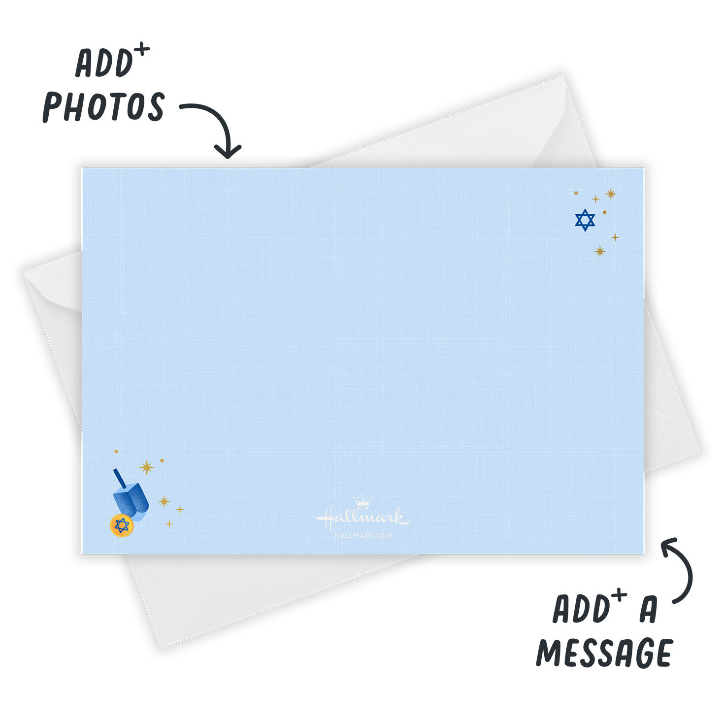 Festival of Lights Personalized Hanukkah Photo Card Open Card with Envelope indicating personalization image number 3