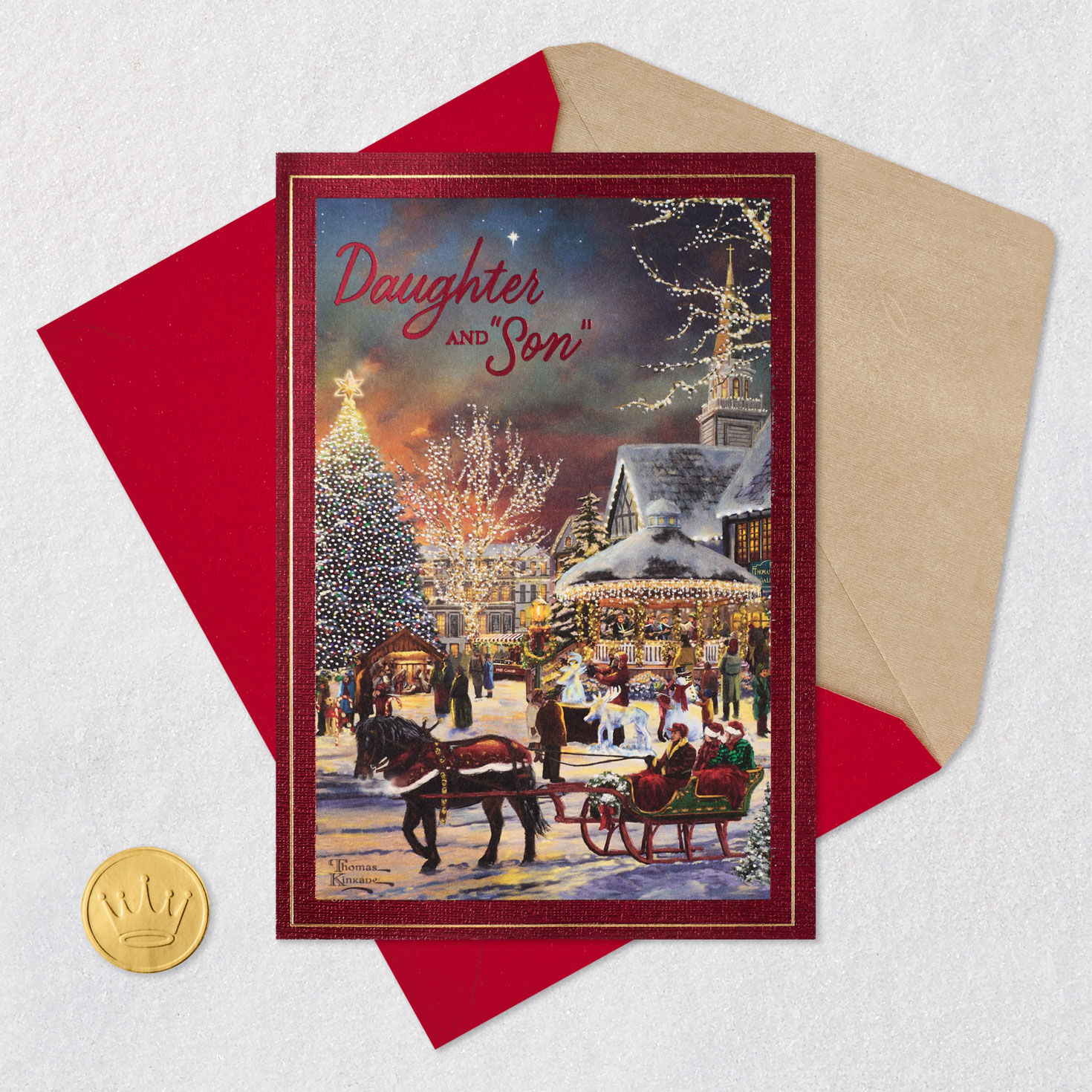 Thomas Kinkade The Christmas Festival Card Card Front with Envelope and Gold Seal image number 7