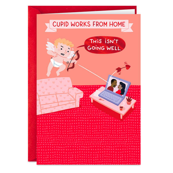 Cupid Working From Home Funny Valentine's Day Card, , large image number 1
