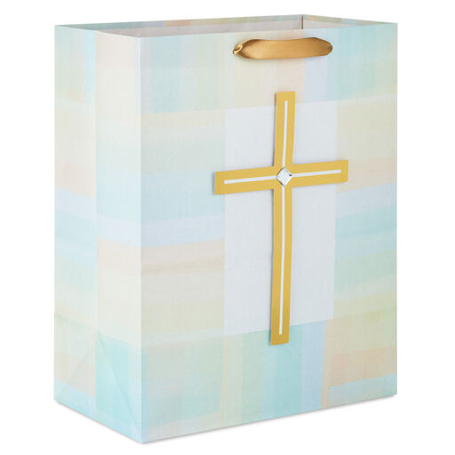 13" Gold Cross With Pastel Border Large Gift Bag, 