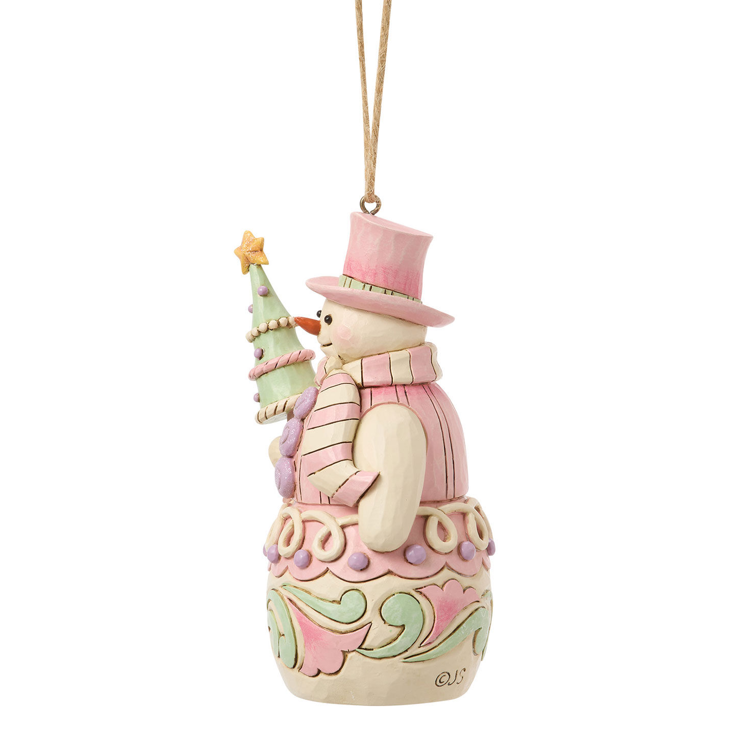 Pink and Green Snowman With Tree Jim Shore Ornament side image number 3