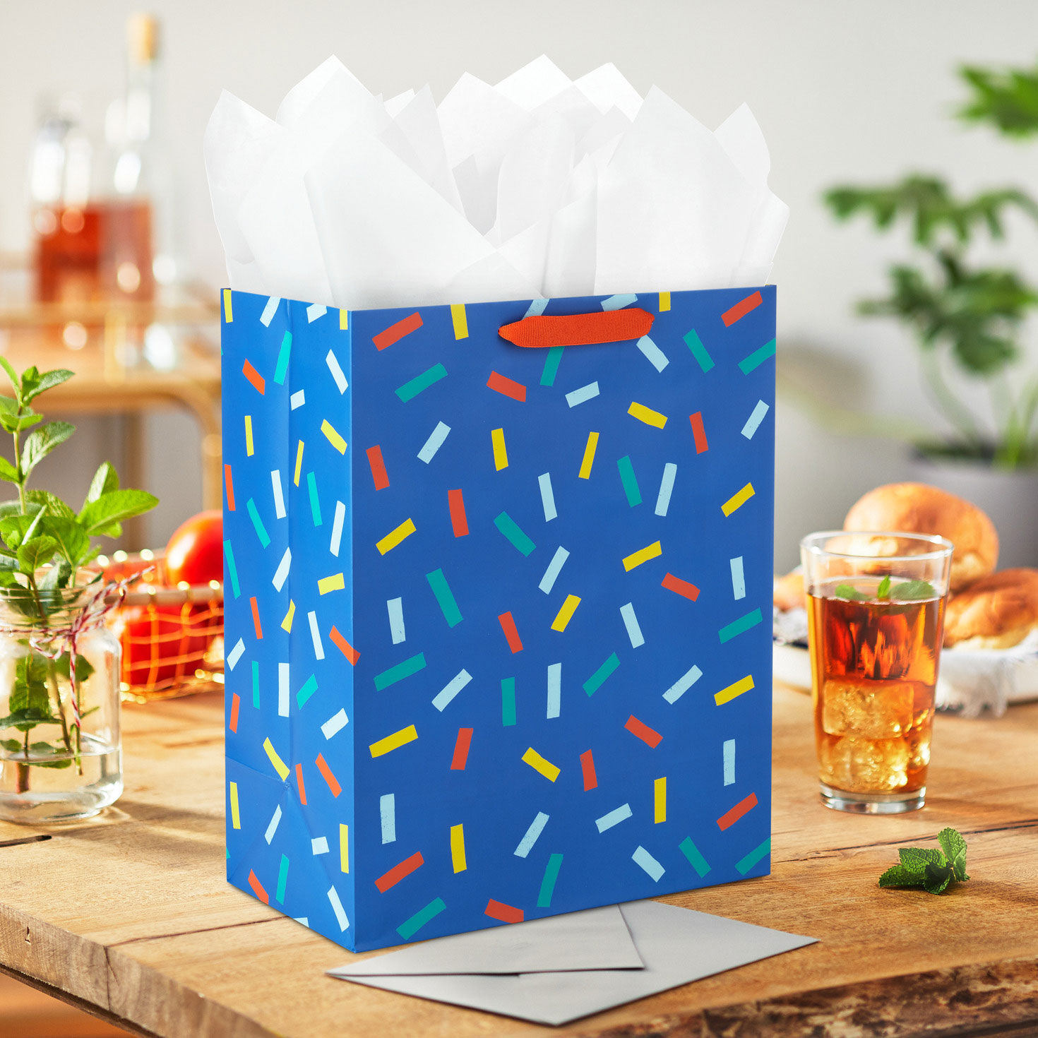 Confetti on Blue Large Gift Bag in use image number 2