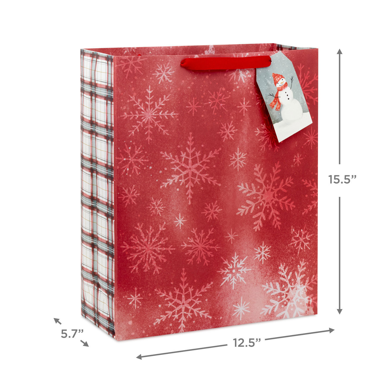 Snowflakes on Dark Red Extra-Large Holiday Gift Bag measurement image number 3